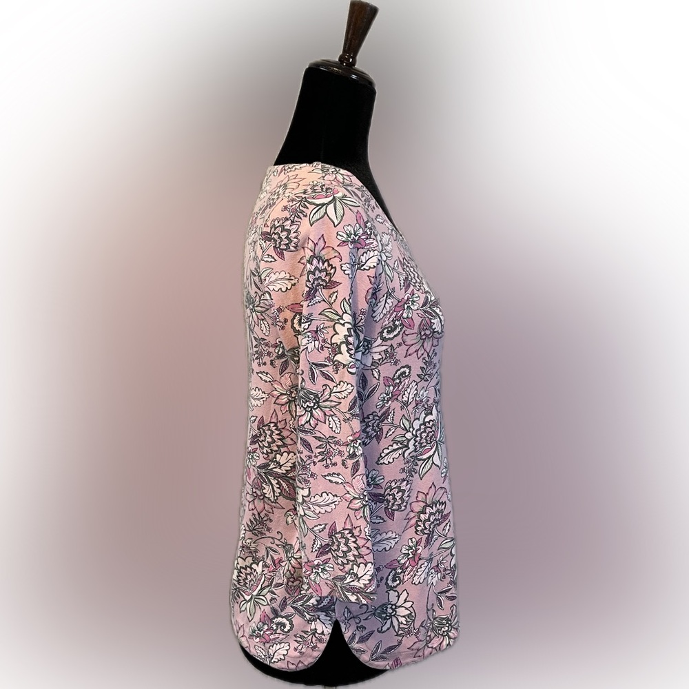 J. Jill Pink Floral V-Neck 3/4 Sleeve Top - Picture 3 of 10